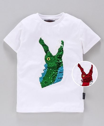 MAGIC TEES Half Sleeves Reverse Sequinned Crocodile Patch Tee - Green