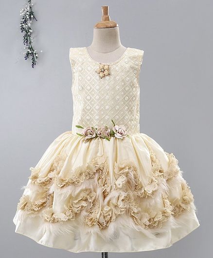Enfance Flower Embroidered Sleeveless Dress - Cream