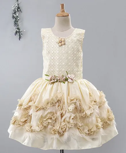 Enfance Flower Embroidered Sleeveless Dress - Cream