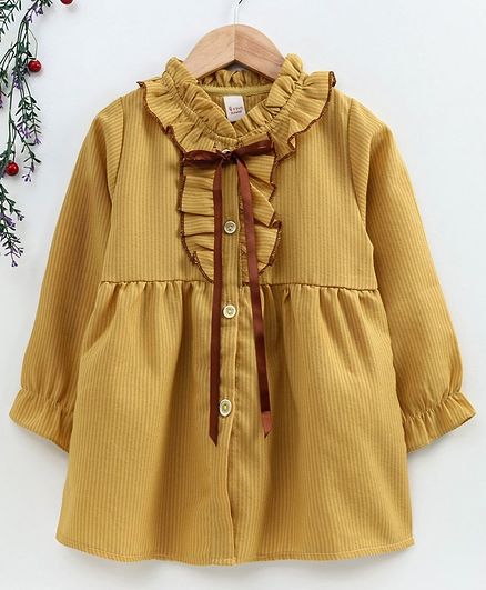 Kookie Kids Full Sleeves Striped Frock - Yellow