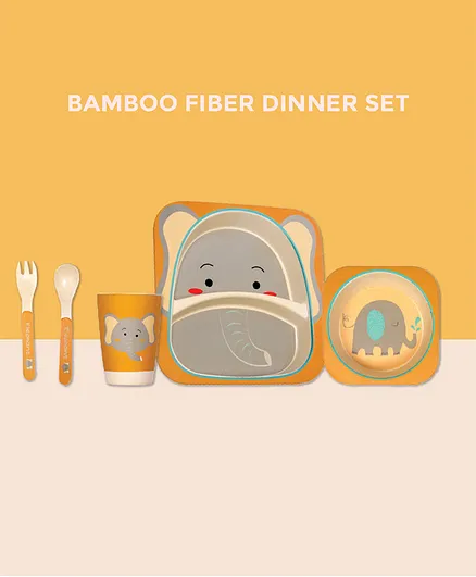 Polka Tots Bamboo Elephant Theme Fiber Kids Crockery Dining Set - 5 Pieces