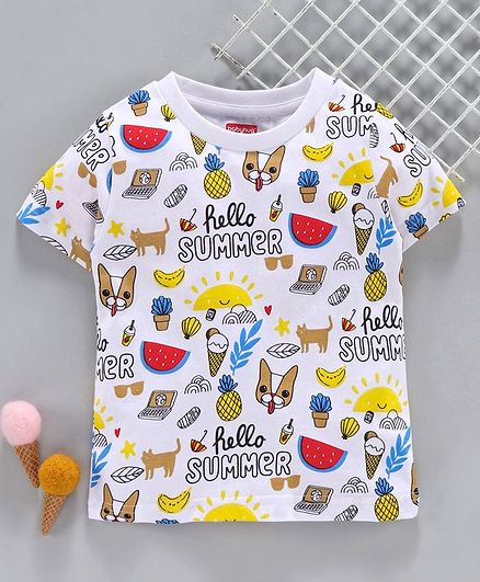 Babyhug Half Sleeves Tee Summer Print - White