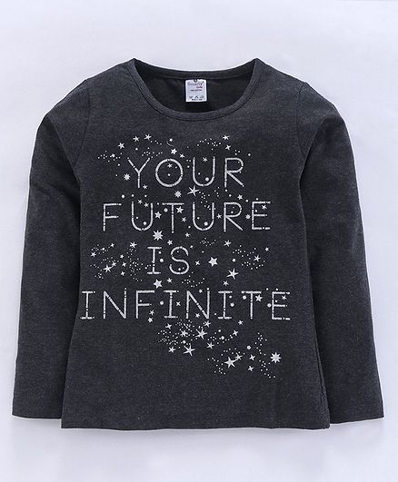 Smarty Full Sleeves Top Text Print - Grey