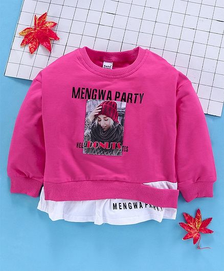 Meng Wa Full Sleeves Winter Wear Tee Graphic Print - Fuchsia