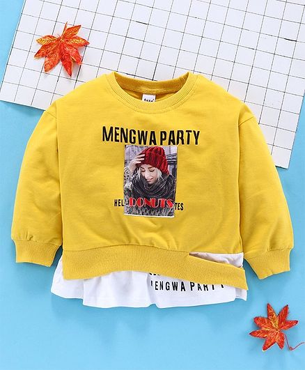 Meng Wa Full Sleeves Winter Wear Tee Graphic Print - Yellow