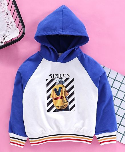 Meng Wa Full Sleeves Hooded Sweatshirt Smiles Print - Blue