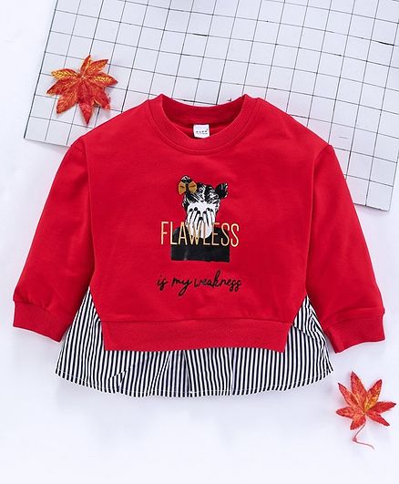 Meng Wa Full Sleeves Winter Wear Tee Flawless Print - Red