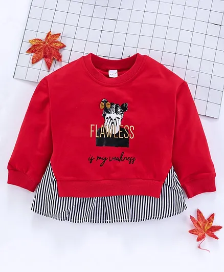 Meng Wa Full Sleeves Winter Wear Tee Flawless Print - Red