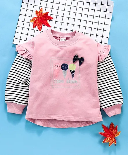 Meng Wa Full Sleeves Winter Wear Tee Ice Cream Print - Pink