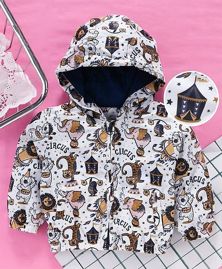 Yiyi Garden Full Sleeves Hooded Sweat Jacket Circus Print - White