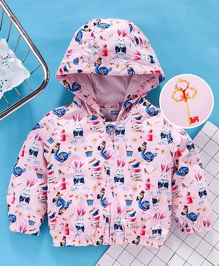 Yiyi Garden Full Sleeves Hooded Sweat Jacket Key Print - Pink