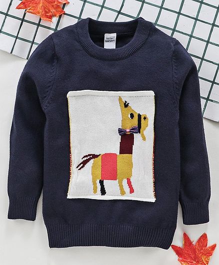 Yiyi Garden Full Sleeves Winter Tee Animal Patch - Navy Blue