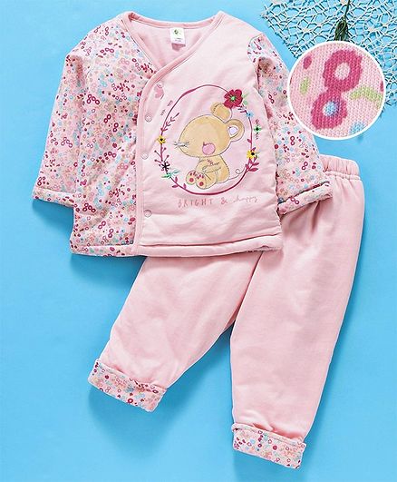 Cucumber Full Sleeves Night Suit Floral Print - Pink