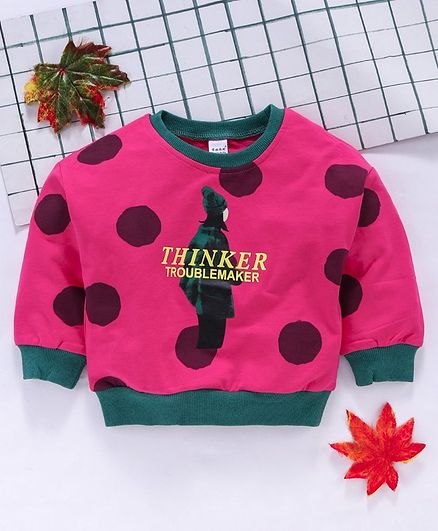 Meng Wa Full Sleeves Winter Wear Tee Thinker Print - Fuchsia