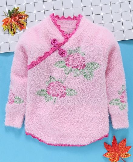 Kookie Kids Full Sleeves Sweater Floral Design - Pink