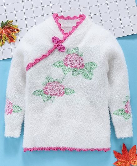 Kookie Kids Full Sleeves Sweater Floral Design - White