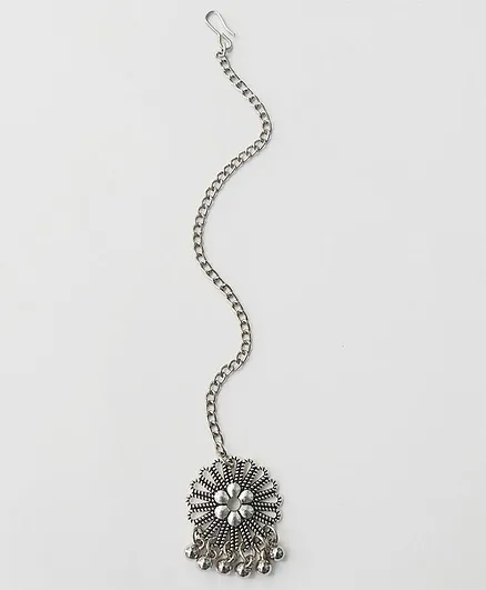 Lime By Manika Oxidised Flower Maang Teeka - Silver