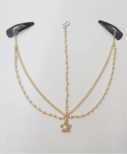 Lime By Manika Flower & Pearl Detailed Head Chain - Golden