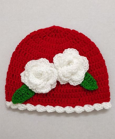 Knit Masters Flower Decorated Cap - Red
