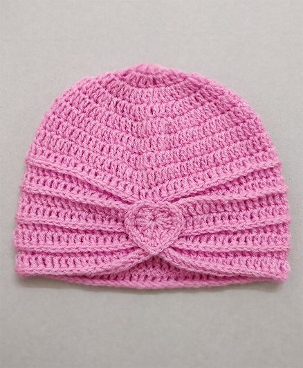 Knit Masters Turban Style Heart Pattern Cap - Pink