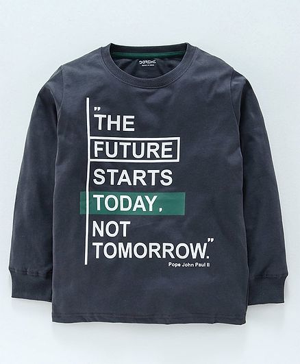 Doreme Full Sleeves Tee Text Print - Grey