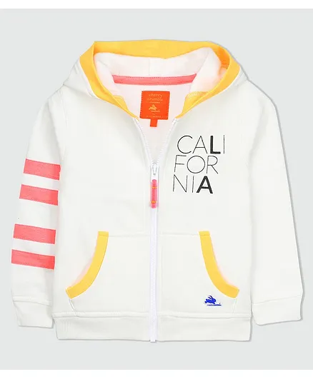 Cherry Crumble by Nitt Hyman Full Sleeves Text Print Hooded Jacket - Cream