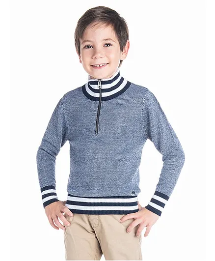 Cherry Crumble by Nitt Hyman Full Sleeves Solid High Neck Sweater - Blue