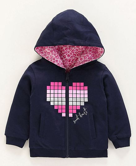 Babyoye Full Sleeves Cotton Hooded Sweat Jacket Striped - Navy Pink