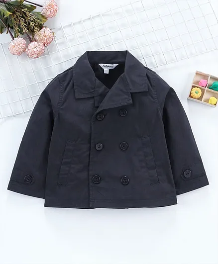 ToffyHouse Full Sleeves Trench Coat - Navy Blue