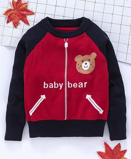 Kookie Kids Full Sleeves Sweater Bear Design - Red