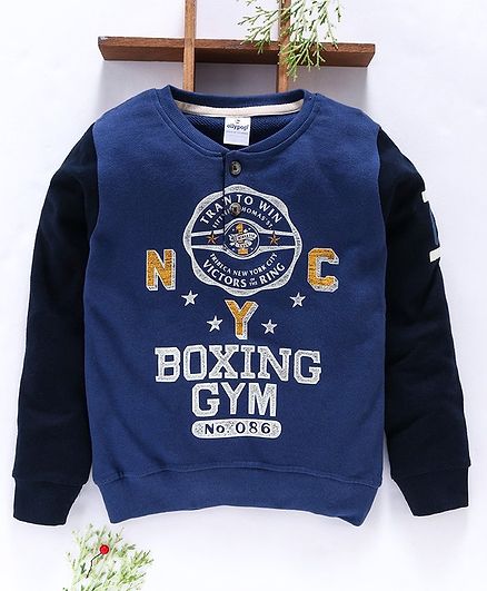 Ollypop Full Sleeves Sweatshirt Text Print - Blue