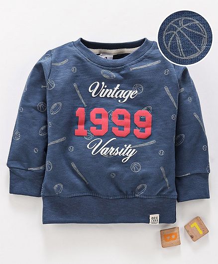 Ollypop Full Sleeves Sweatshirt Balls & Text Print - Blue