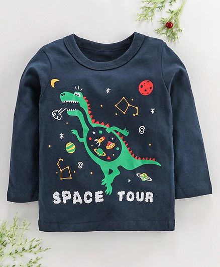 Kookie Kids Full Sleeves Tee Dino Space Tour Print - Dark Blue