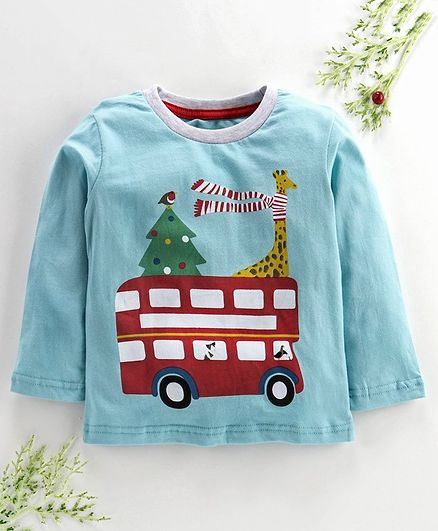 Kookie Kids Full Sleeves Tee Bus Print - Light Blue