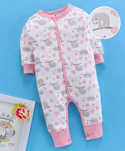 Kookie Kids Full Sleeves Romper Allover Print - White Pink