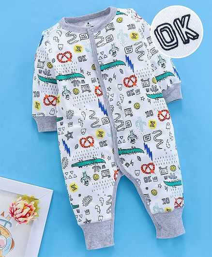Kookie Kids Full Sleeves Romper Multi Print - Grey