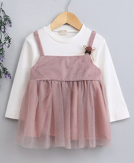 Reiki Trees Full Sleeves Frock Flower Applique - Pink