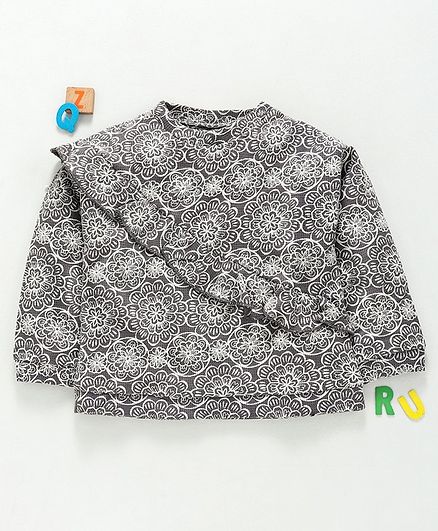 Tiara Flower Print Full Sleeves Top - Grey