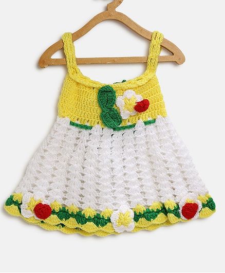 MayRa Knits Flower Detailed Sleeveless Dress - White & Yellow
