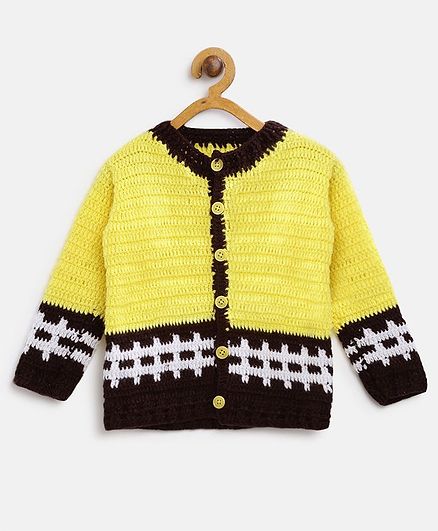 MayRa Knits Full Sleeves Colour Block Sweater - Yellow