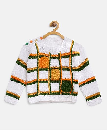 MayRa Knits Full Sleeves Checked Sweater - White