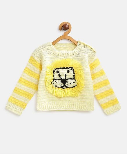 MayRa Knits Full Sleeves Lion Pattern Sweater - Yellow