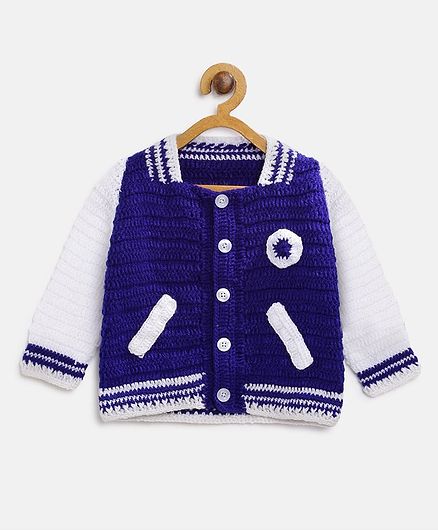 MayRa Knits Full Sleeves Colour Block Sweater - Blue