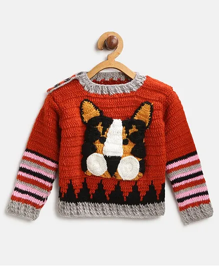 MayRa Knits Full Sleeves Lion Pattern Sweater - Brown