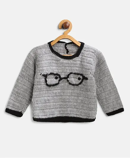 MayRa Knits Full Sleeves Glasses Pattern Sweater - Grey