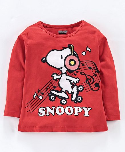 Eteenz Full Sleeves Top Snoopy Print - Red