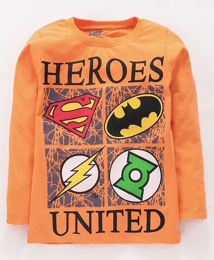 Eteenz Full Sleeves Tee Justice League Print - Orange