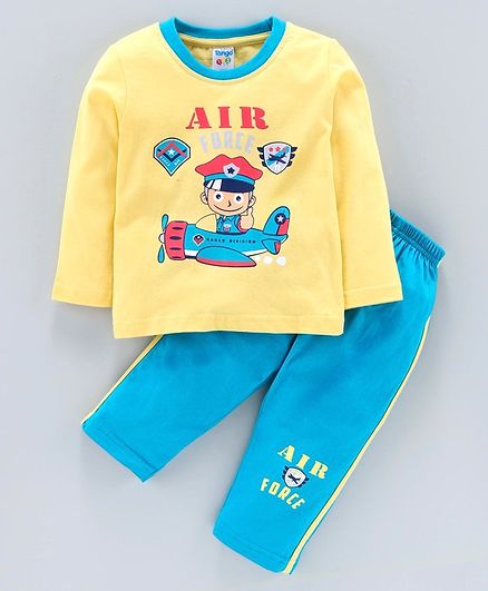Tango Full Sleeves Tee & Lounge Pant Air Force Print - Yellow