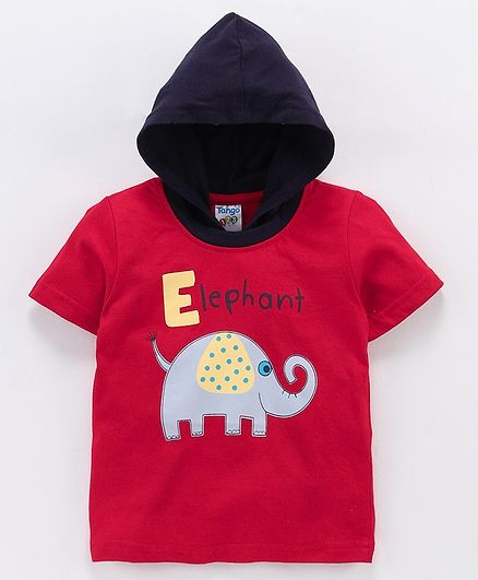 Tango Half Sleeves Hooded Tee Elephant Print - Red
