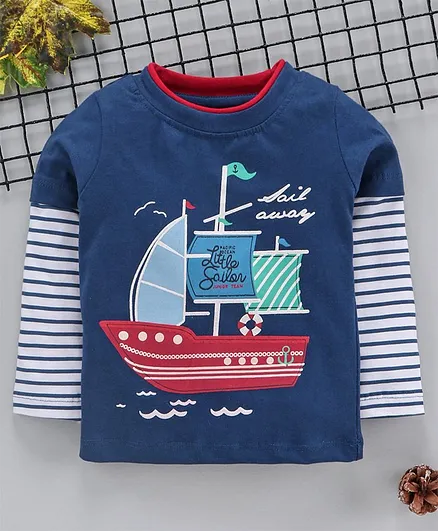 Babyhug Full Sleeves Tee Ship Print - Blue